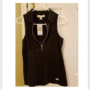 Michael Kors S Half Zip Black Sleeveless Top